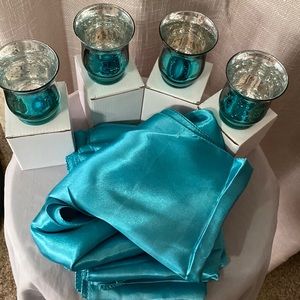 Turquoise votive and table runner set